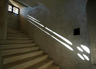 View from inside, now with a modern glass window.